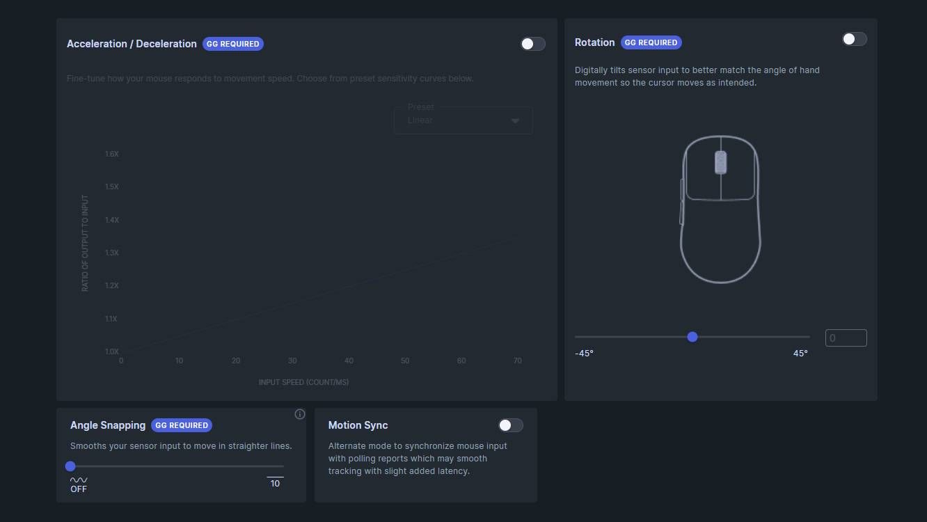 SteelSeries GG software showing sensor rotation and other options.