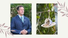 picture of Monty Don and a DIY bird feeder with bird seed 