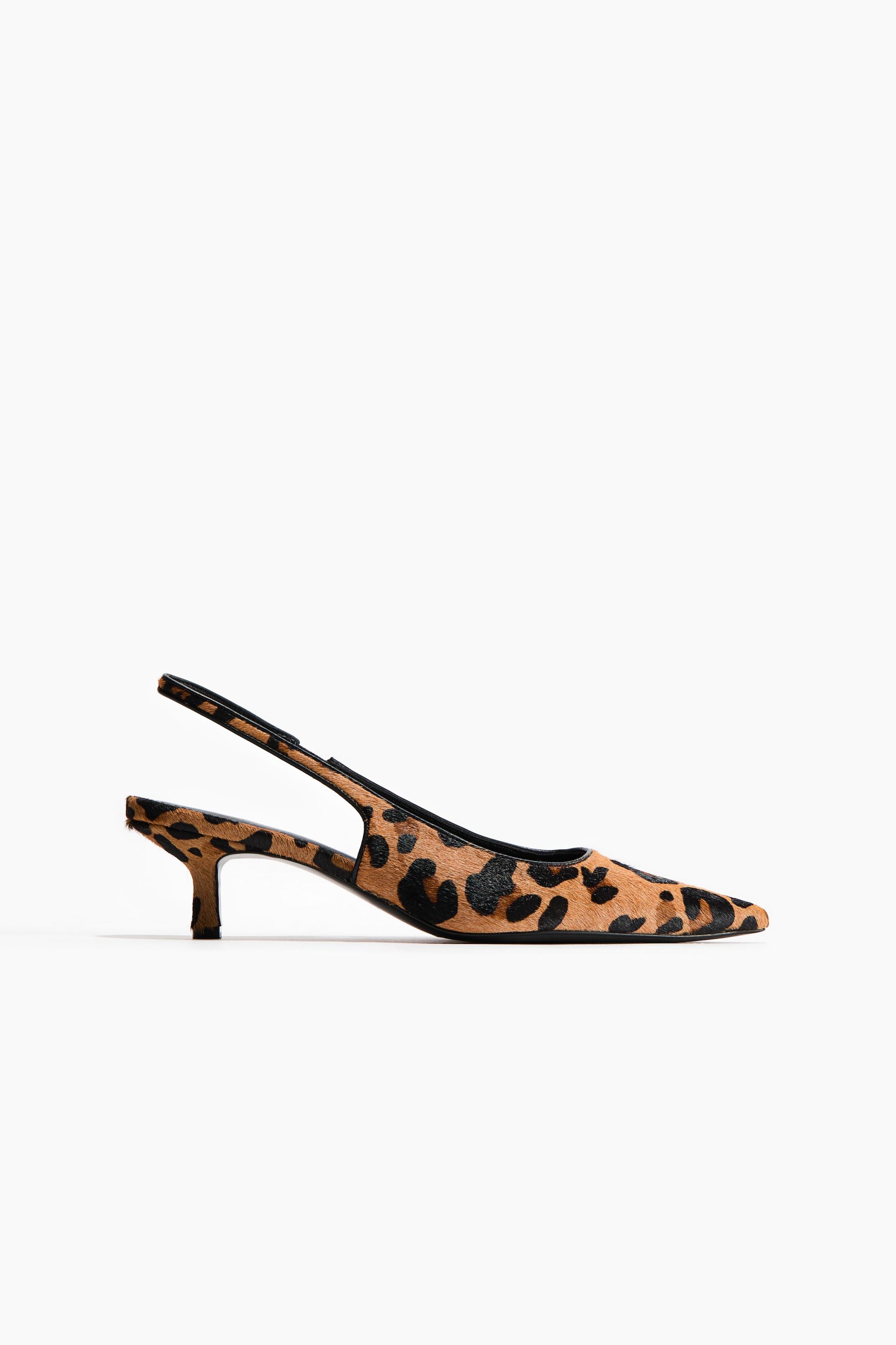 Kitten-Heeled Leather Slingbacks - Beige/faux Leopard