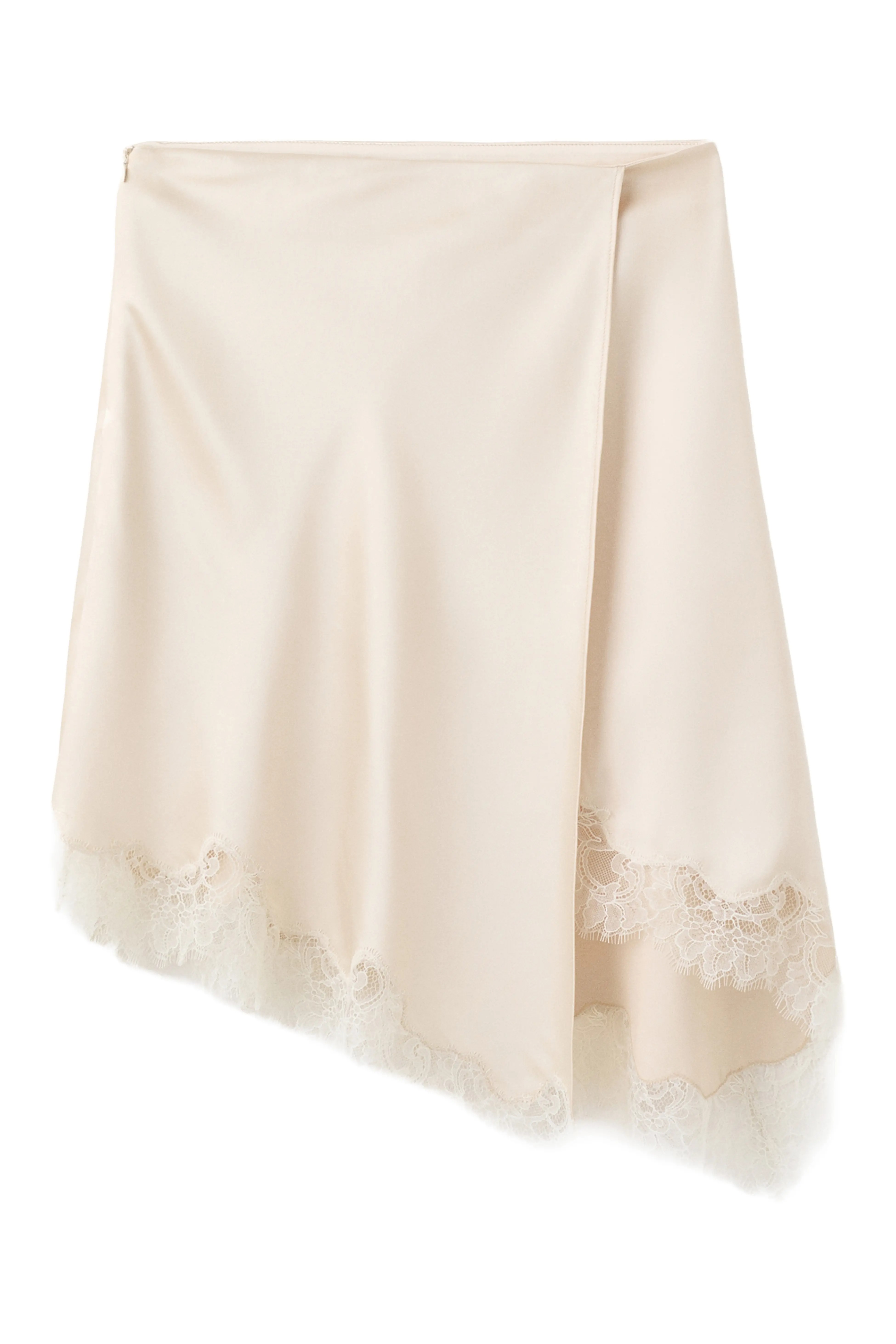 MANGO, Lace Trim Satin Skirt