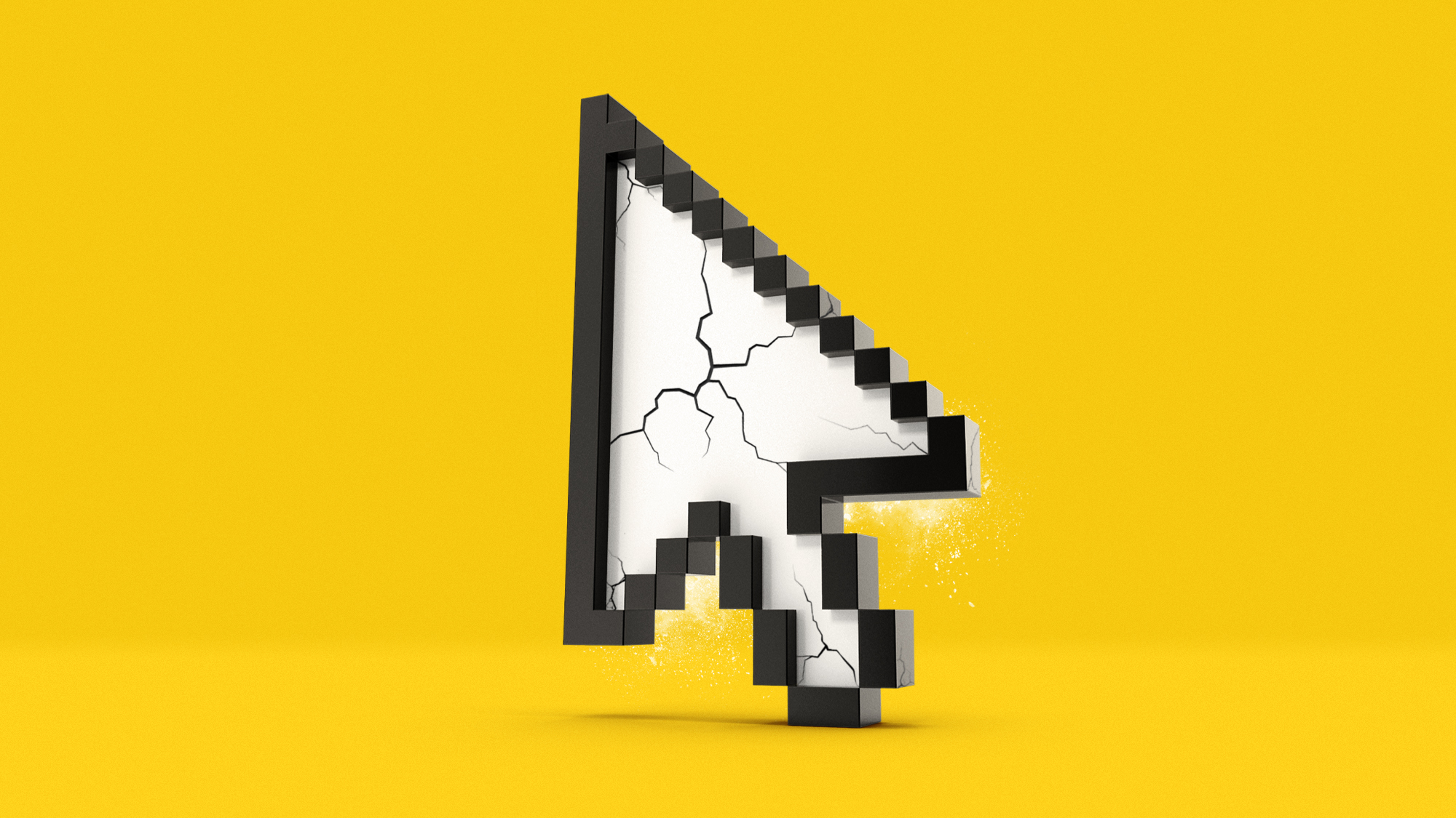 Illustration of a pixellated cursor icon cracking