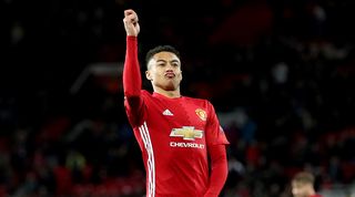 Jesse Lingard celebrates scoring for Manchester United in the Premier League