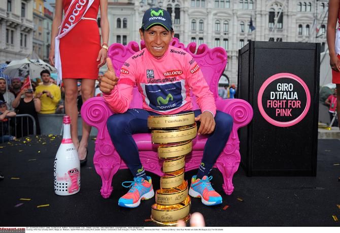 Nairo Quintana (Movistar) with the trophy for Giro d'Italia champion