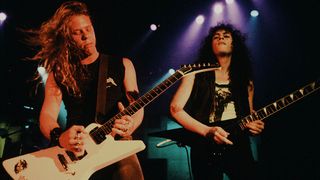 James Hetfield and Kirk Hammett onstage in Japan, 1986