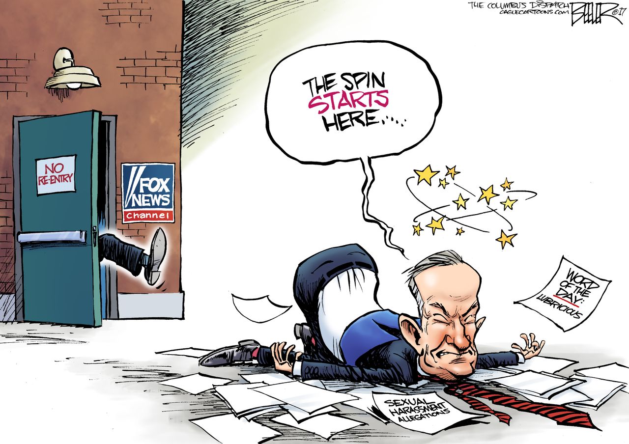 Editorial Cartoon U.S. Bill O&amp;#039;Reilly fired Fox News no spin zone sexual harassment