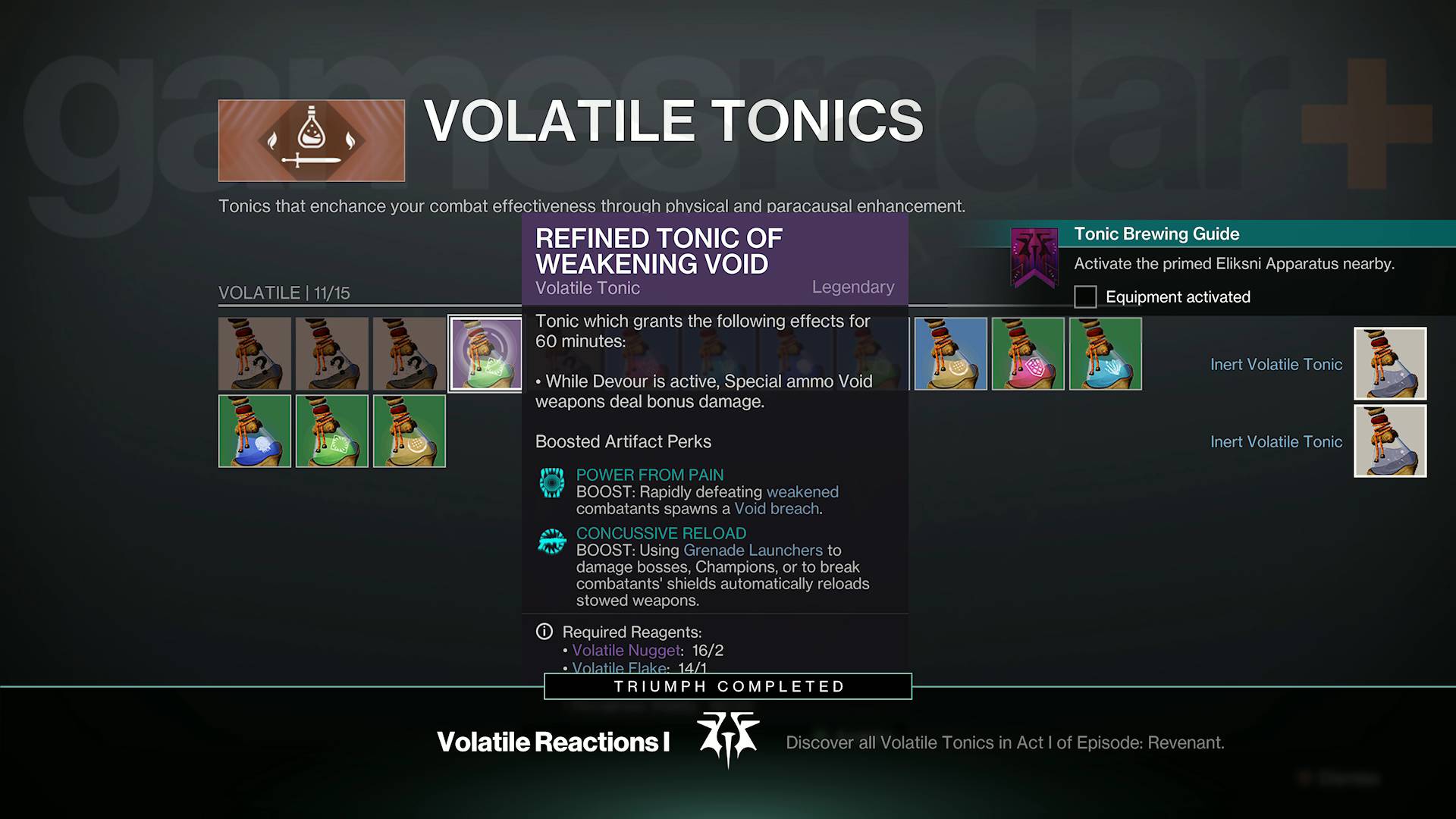 Destino 2 Revenant Tonic recipes unlocked