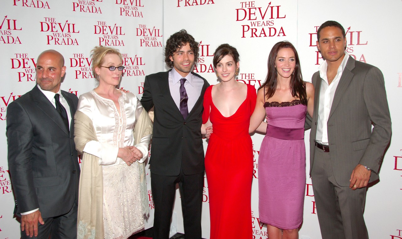 From left to right: Stanley Tucci, Meryl Streep, Adrian Grenier, Anne Hathaway, Emily Blunt and Daniel Sunjata at the premiere of The Devil Wears Prada.