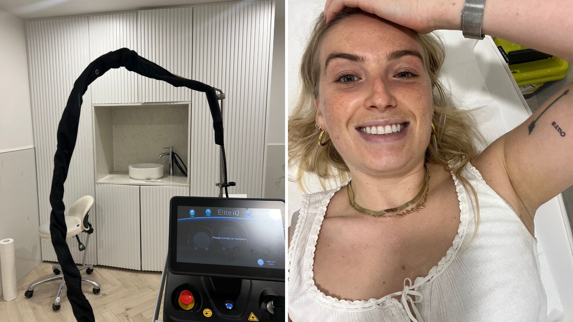 therapie clinic treatment room and sophie getting laser hair removal