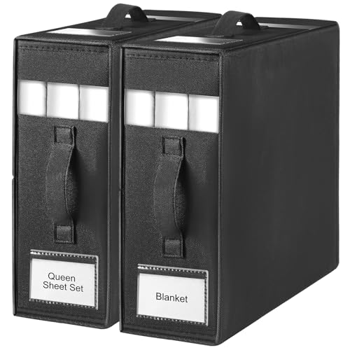 Nayahose Bed Sheet Organizers Storage Bins for Closet,2 Pack Foldable Bedsheet Container Cube (queen or King Size), Bedding Storage Box for Sheets,duvet Covers and Pillow Cases