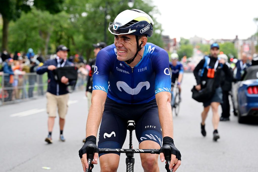 MONTREAL QUEBEC SEPTEMBER 10 Alex Aranburu Deba of Spain and Movistar Team crosses the finish line as third place winner during to the 12th Grand Prix Cycliste de Montreal 2023 a 2214km one day race from Montreal to Montreal UCIWT on September 10 2023 in Montreal Quebec Photo by Dario BelingheriGetty Images