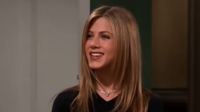 Rachel smiling in Joey&#039;s apartment on Friends