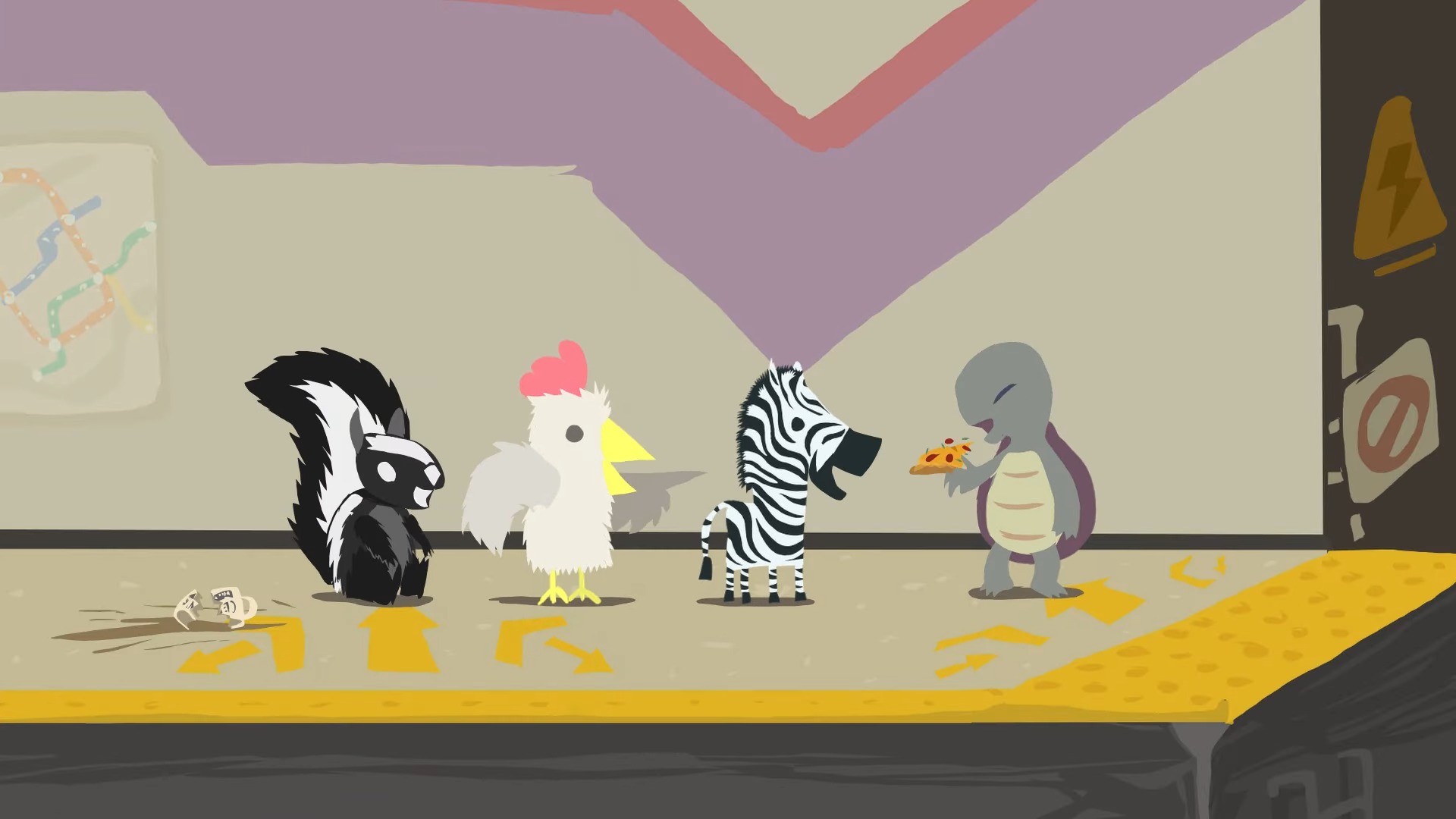 Ultimate Chicken Horse animals at a train stop