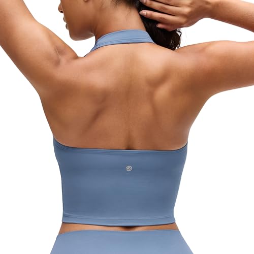 Crz Yoga Butterluxe Halter Neck Crop Tank Tops Washed Denim 12