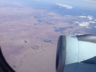 The Barringer Meteor Crater from 36,000 ft (11,000 m) in Arizona, USA.