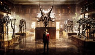 Jurassic World: Fallen Kingdom Maisie stands in front of a Triceratops skull