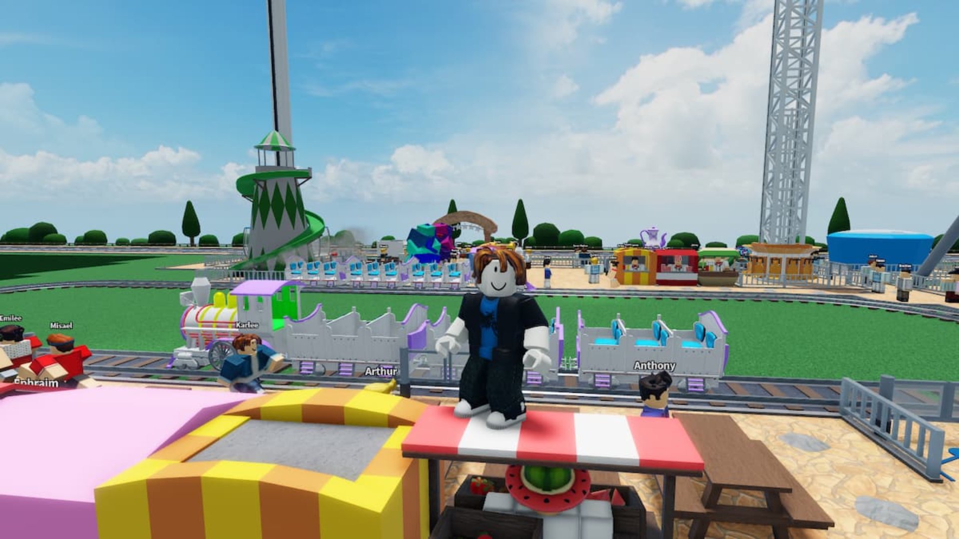 mejores juegos de Roblox: un avatar de Roblox en su propio parque temático