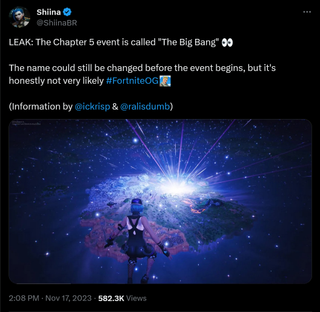 LEAK: The Chapter 5 event is called "The Big Bang" 👀 The name could still be changed before the event begins, but it's honestly not very likely #FortniteOG (Information by @ickrisp & @ralisdumb )