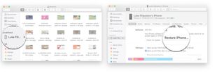 Restore your iPhone or iPad using macOS Catalina by showing steps: Connect your iPhone to your computer, launch finder, click your device's name, and then click restore
