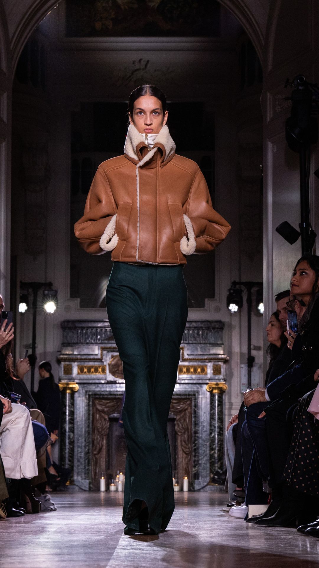 shearling-trimmed leather jacket on Victoria Beckham&#039;s autumn/winter 2024/25 runway