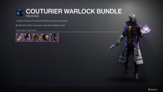The preview page of the Eververse's latest Warlock armour ornament set.