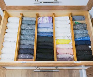 Drawers organized with the file folding technique