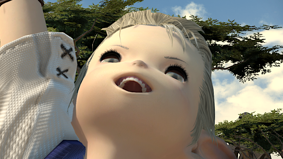 An example of the lalafell&#039;s teeth in Final Fantasy 14: Dawntrail&#039;s benchmark software.