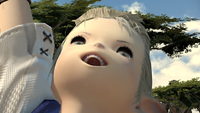An example of the lalafell's teeth in Final Fantasy 14: Dawntrail's benchmark software.