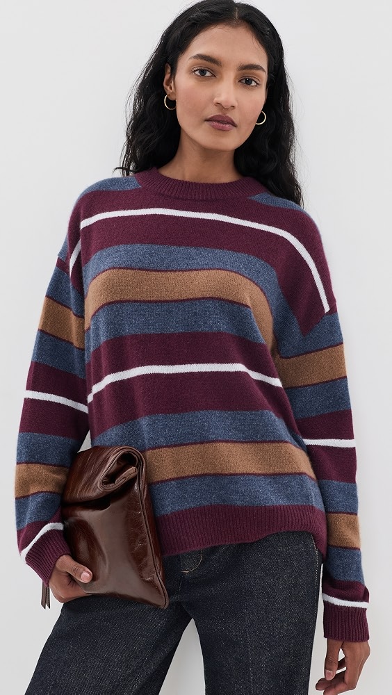 Serrano Cashmere Relaxed Crew Sweater - Monaco Stripe