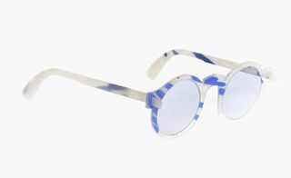 Glasses with blue and white striped frame