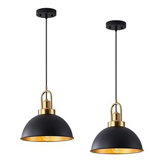 Febeleven Matte Black Farmhouse Pendant Light, Adjustable Height, Vintage Hanging Industrial Ceiling Lights Fixture for Kitchen Island Hallway Dining Room 2 Pack