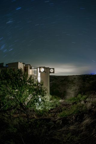 Dreamy nightshot of Paolo Soleri works in usa