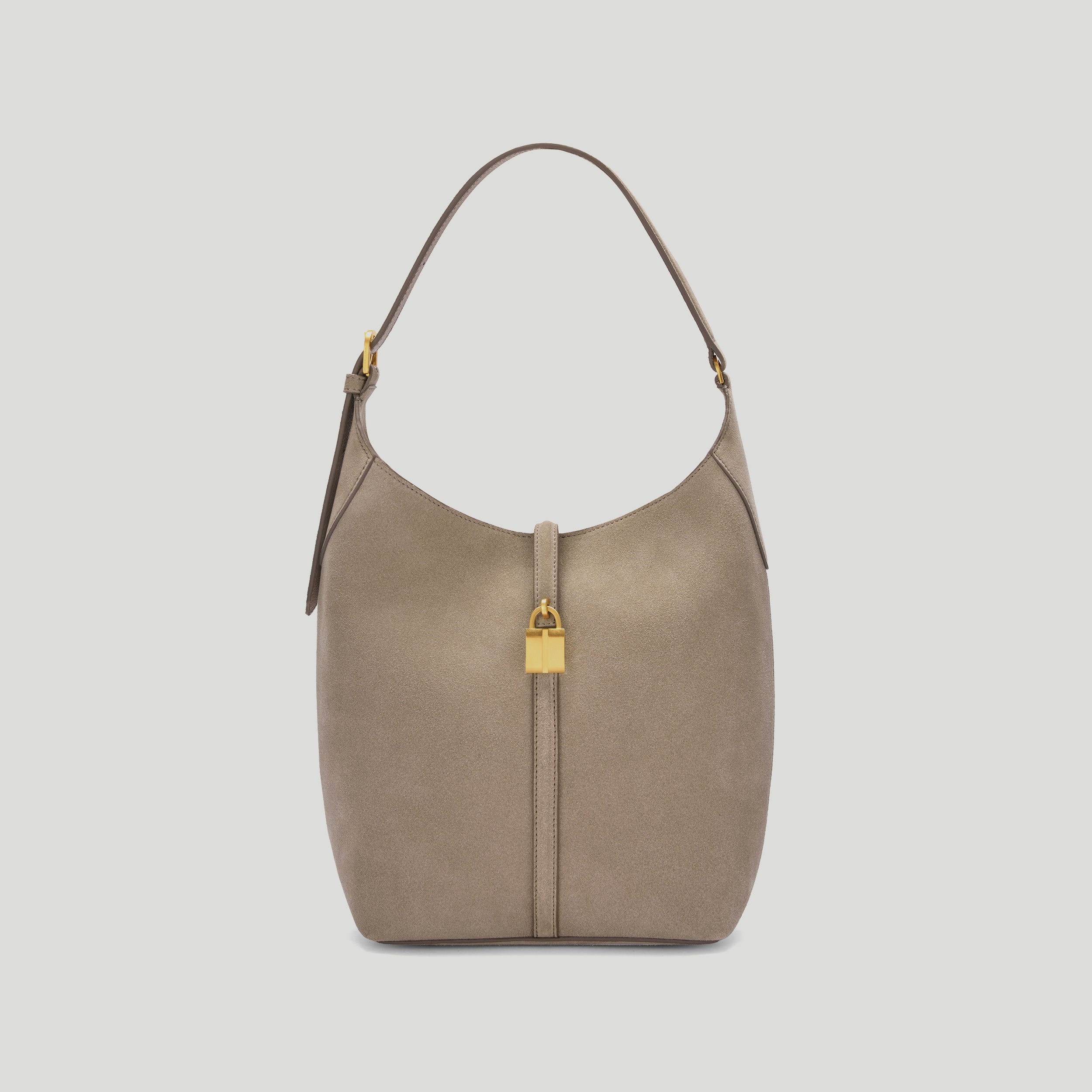 The Siena Bucket | Light Taupe Suede | Demellier