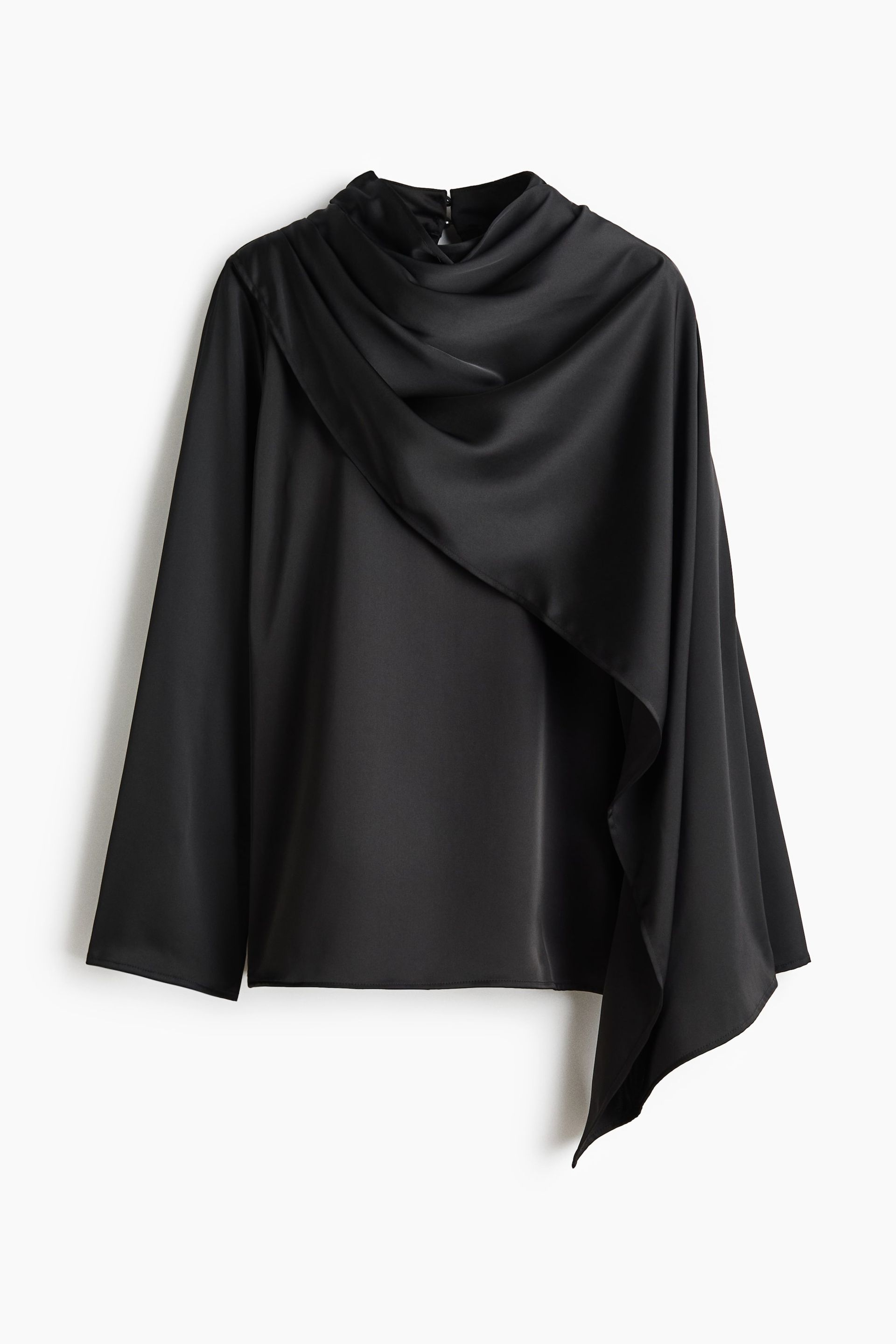 Shawl-Detail Satin Blouse - White
