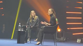 Prime Minister of Finland, Sanna Marin on the stage with Slush CEO, Eerika Savolainen
