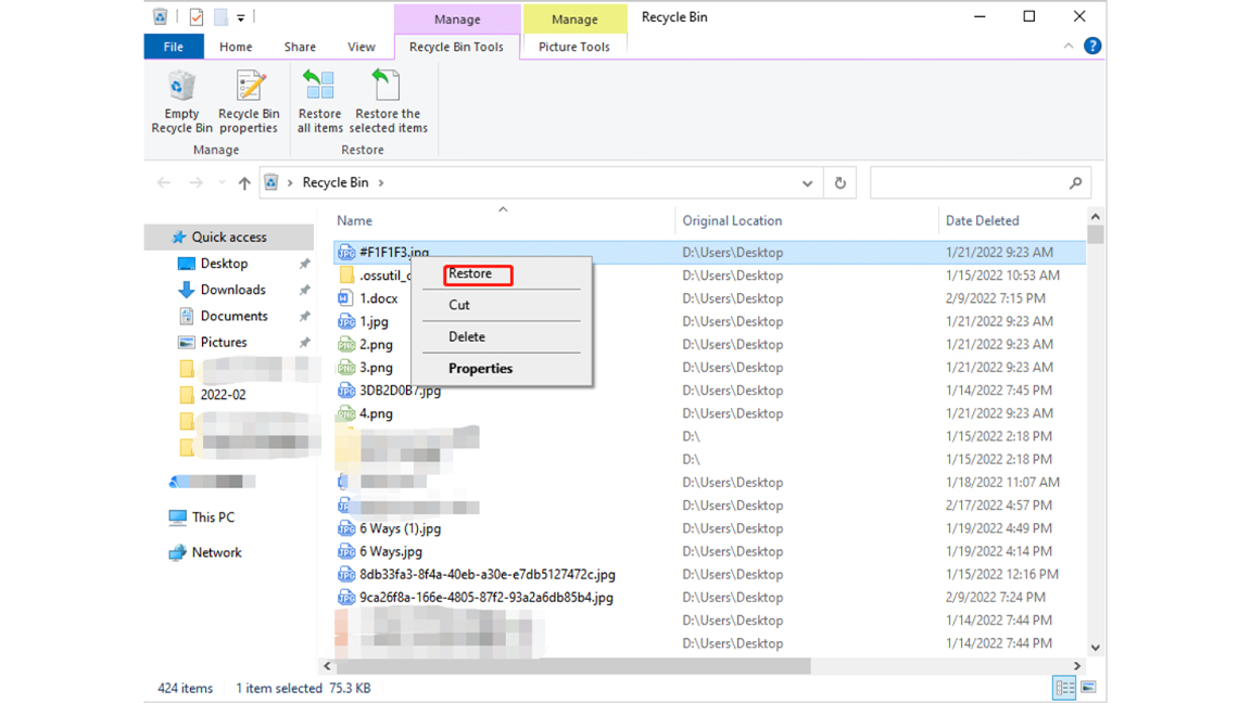 Recover files: a computer screen