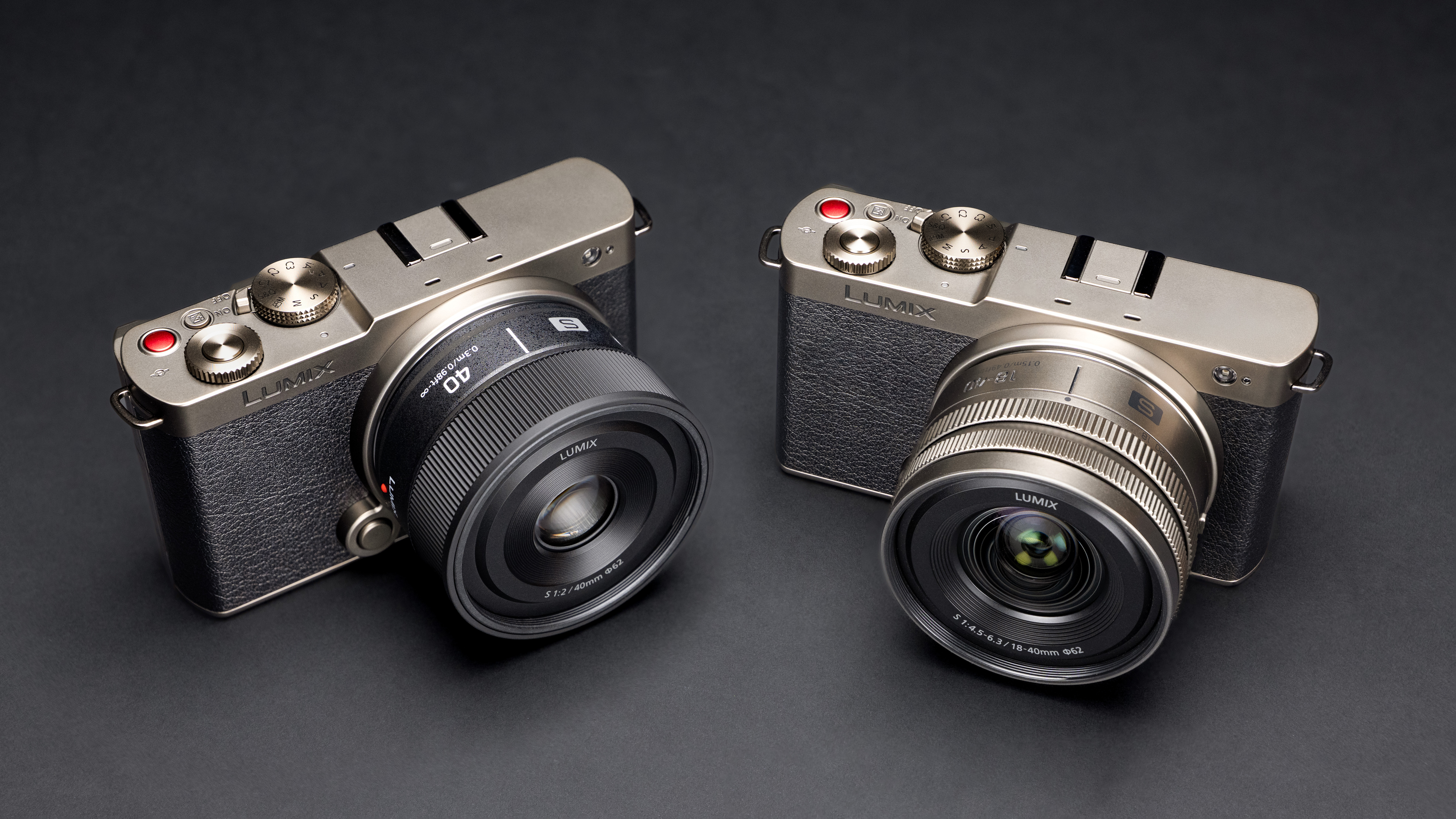 The Panasonic Lumix S9 Titanium Black camera on a black surface