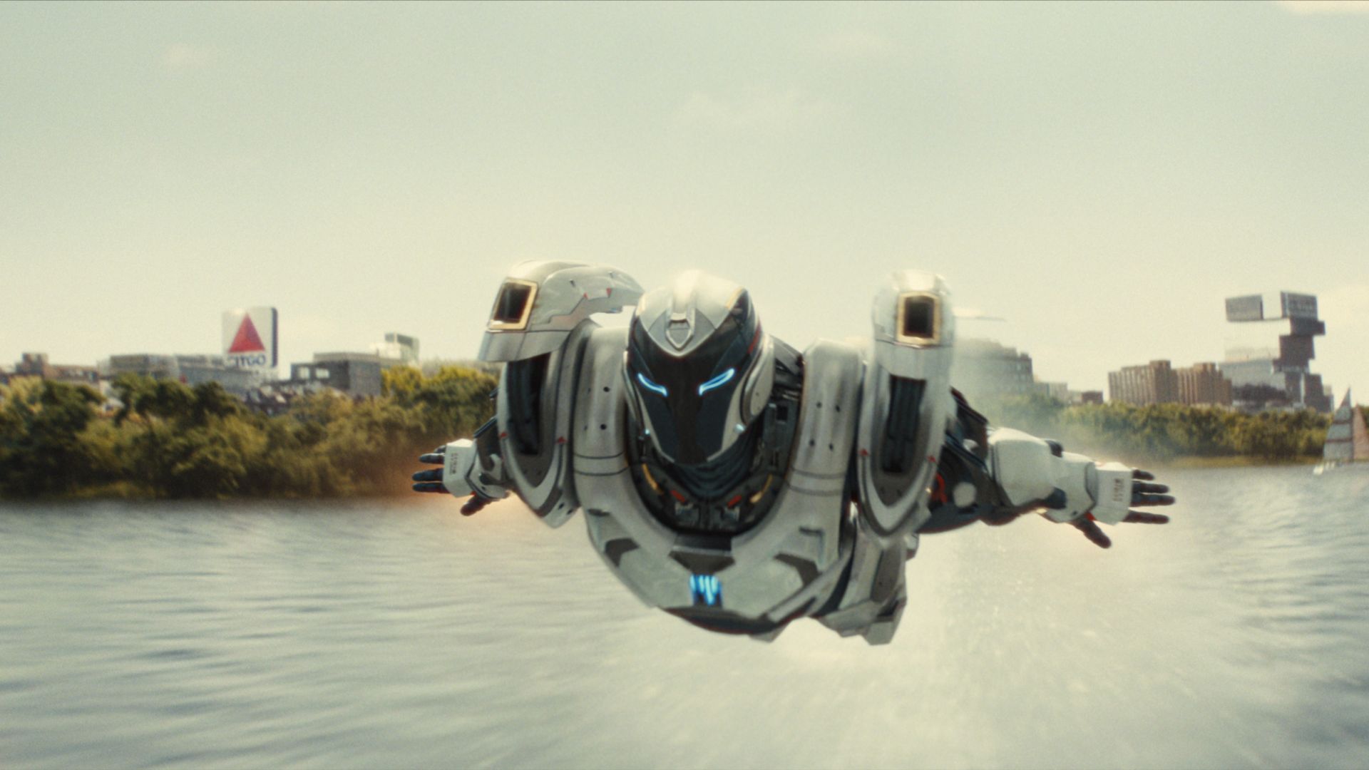The Iron Suit in full flight during Ironheart episode 1