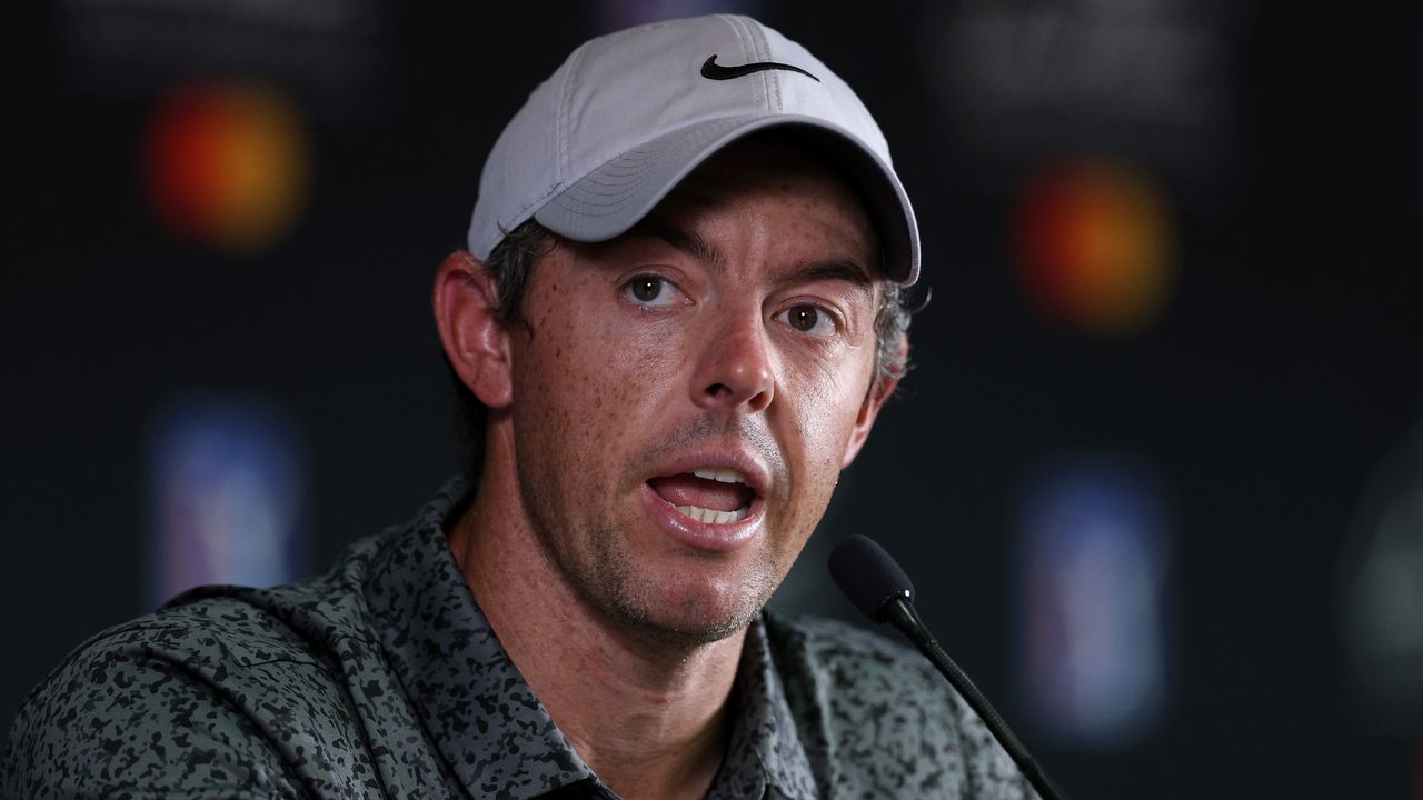 Rory McIlroy talks to the media before the 2023 Arnold Palmer Invitational