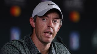 Rory McIlroy talks to the media before the 2023 Arnold Palmer Invitational