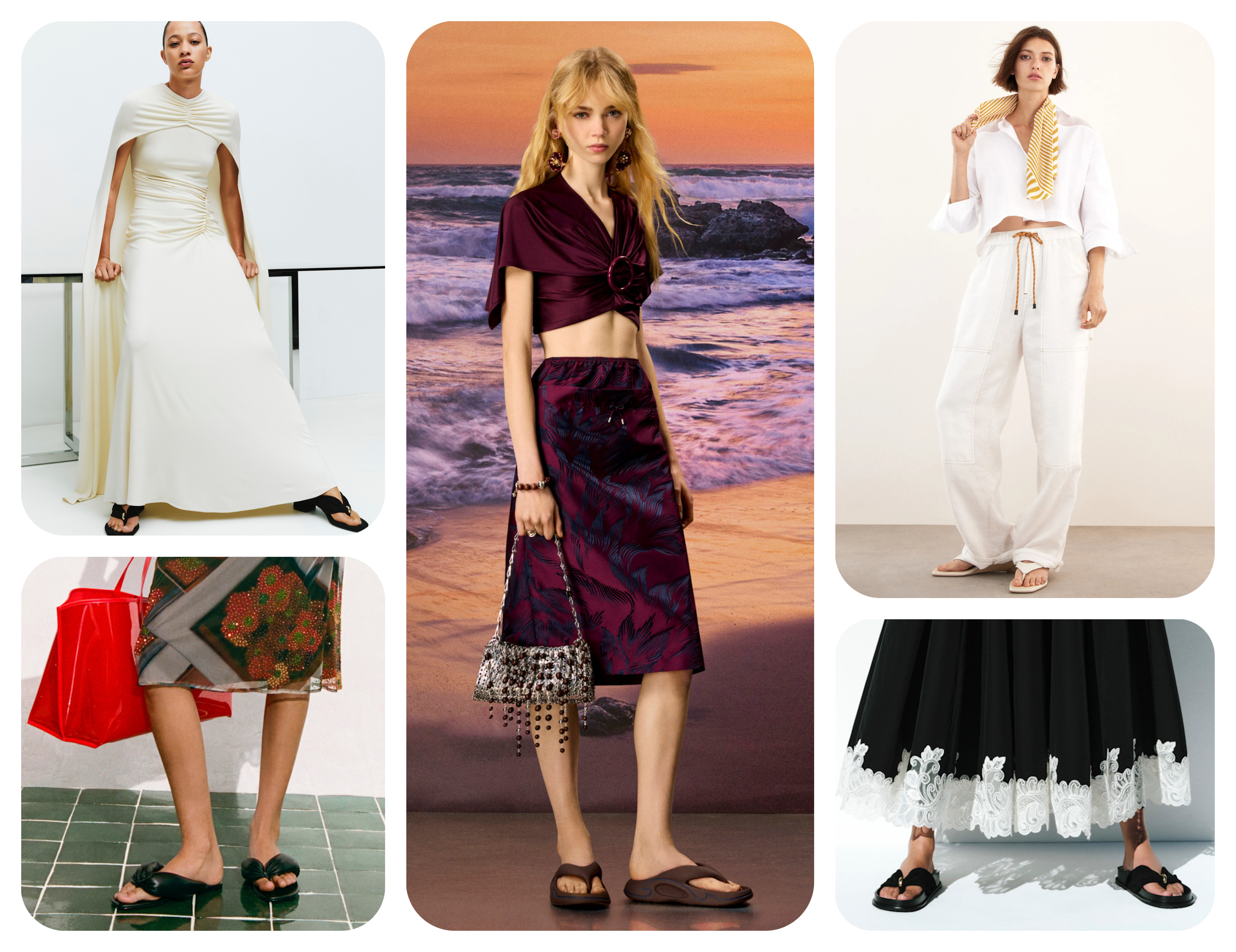 summer shoe trends 2026, thick flip flops at Simkhai, Rabanne, Rag &amp;amp; Bone, and Staud