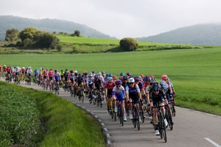 Esme Peperkamp (Team DSM) leads the peloton on stage 1 at Itzulia Women