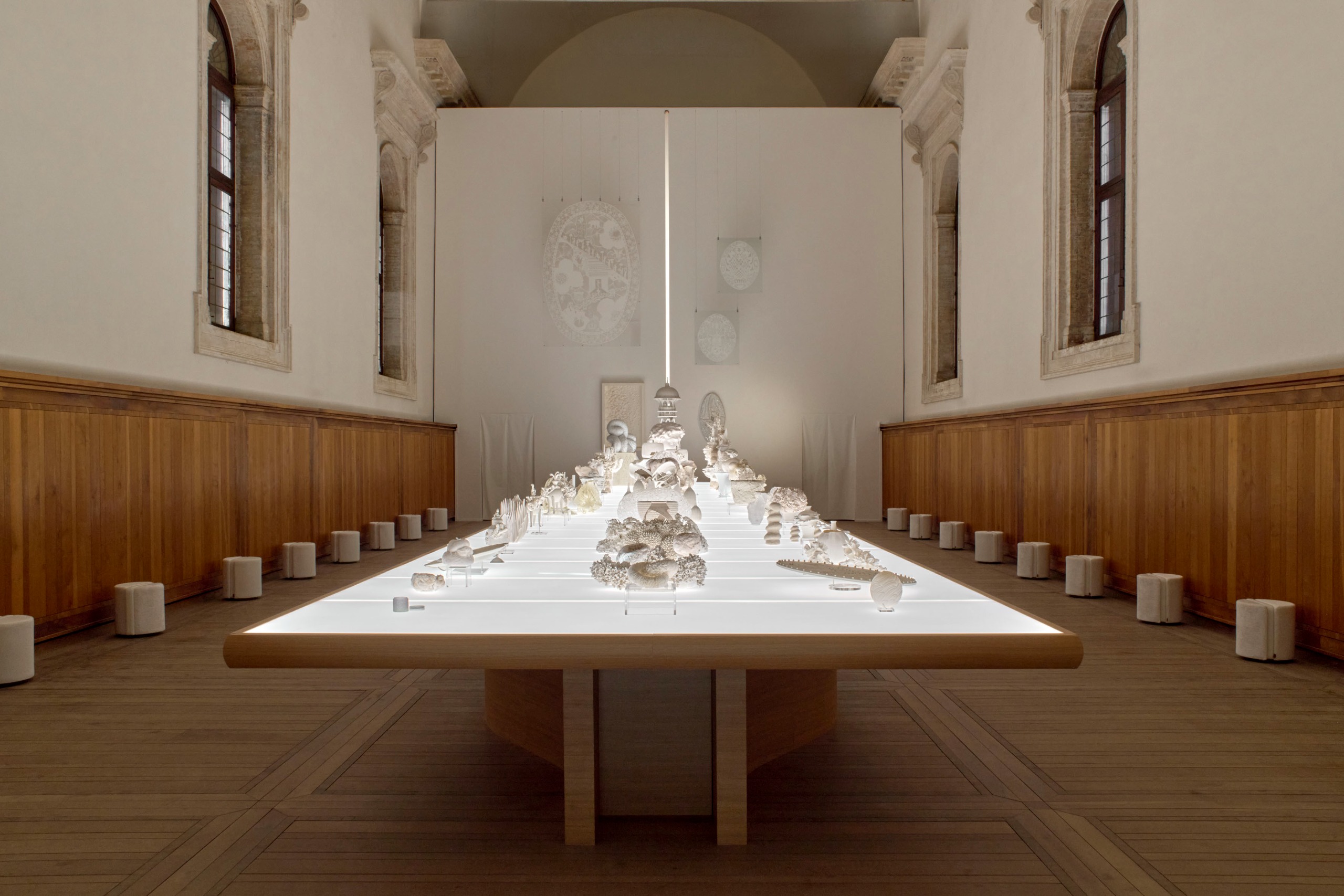 Installation at Homo Faber 2026 by Es Devlin, featuring Giorgetti &lsquo;Summa' poufs