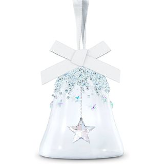 Small Star Bell Swarovski Crystal Ornament against a white background. 