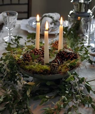 Pine cone and foliage Christmas table centerpiece