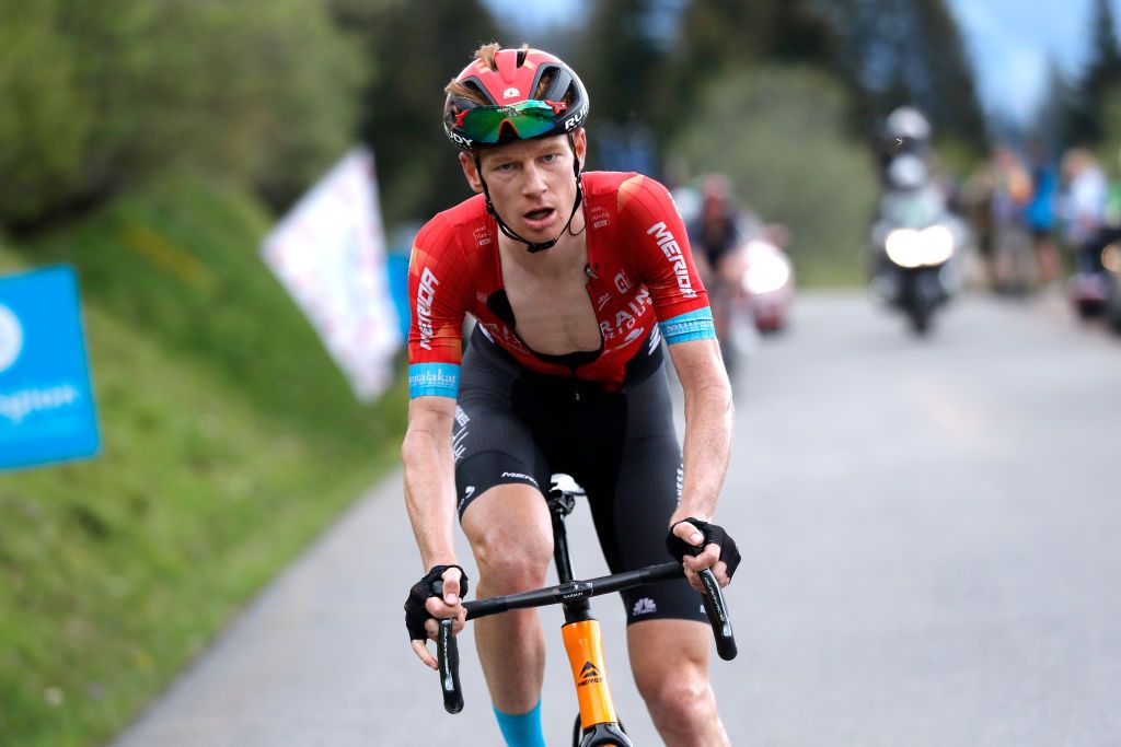 LES GETS FRANCE JUNE 06 Jack Haig of Australia and Team Bahrain Victorious in breakaway during the 73rd Critrium du Dauphin 2021 Stage 8 a 147km stage from La LchreLesBains to Les Gets 1160m UCIworldtour Dauphin dauphine on June 06 2021 in Les Gets France Photo by Bas CzerwinskiGetty Images
