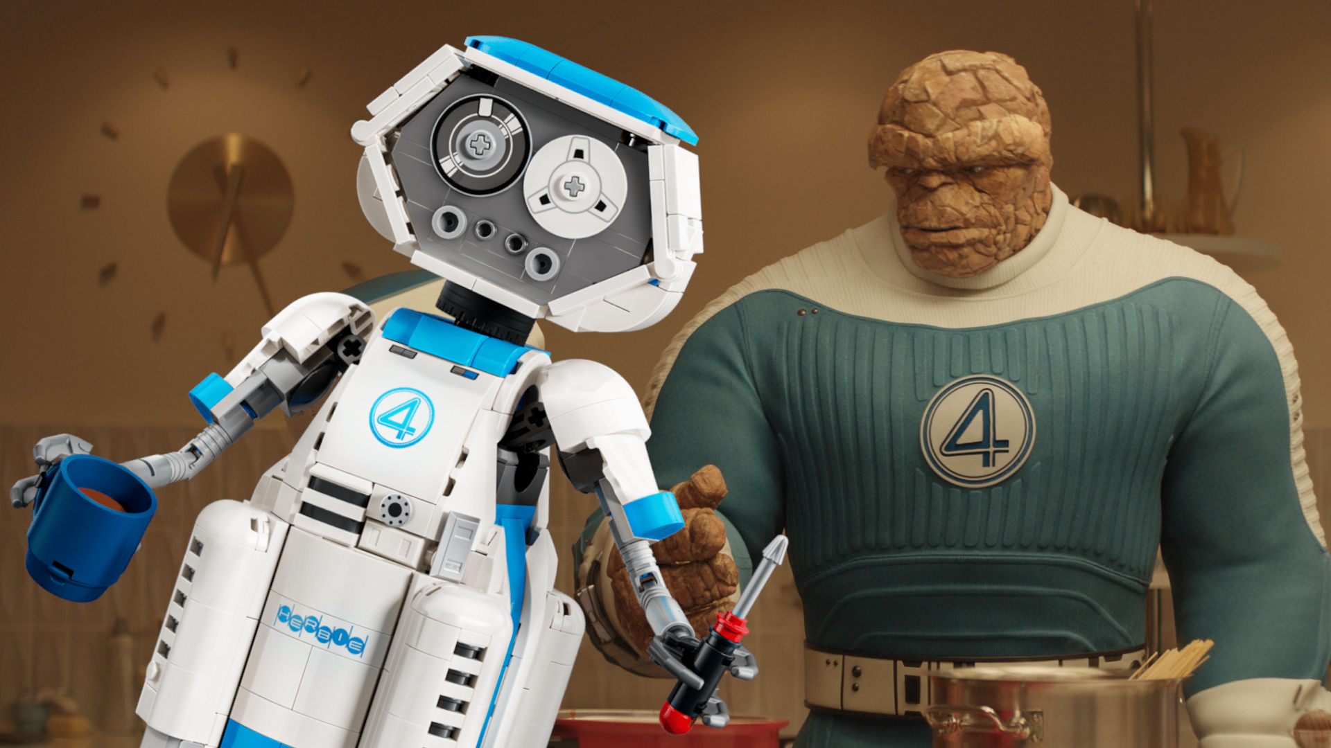 Lego HERBIE model beside The Thing from Fantastic Four First Steps