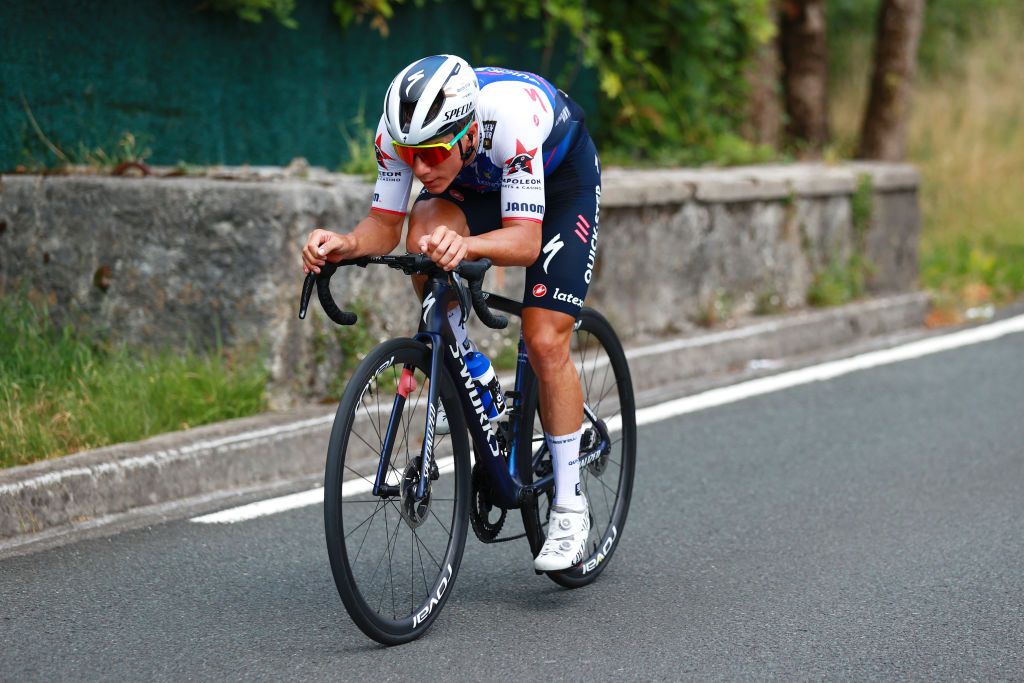 SAN SEBASTIAN SPAIN JULY 30 Remco Evenepoel of Belgium and Team QuickStep Alpha Vinyl competes in the breakaway during the 42nd Donostia San Sebastian Klasikoa 2022 Mens Elite a 2248km race from San Sebastian to San Sebastian Klasikoa2022 on July 30 2022 in San Sebastian Spain Photo by Gonzalo Arroyo MorenoGetty Images