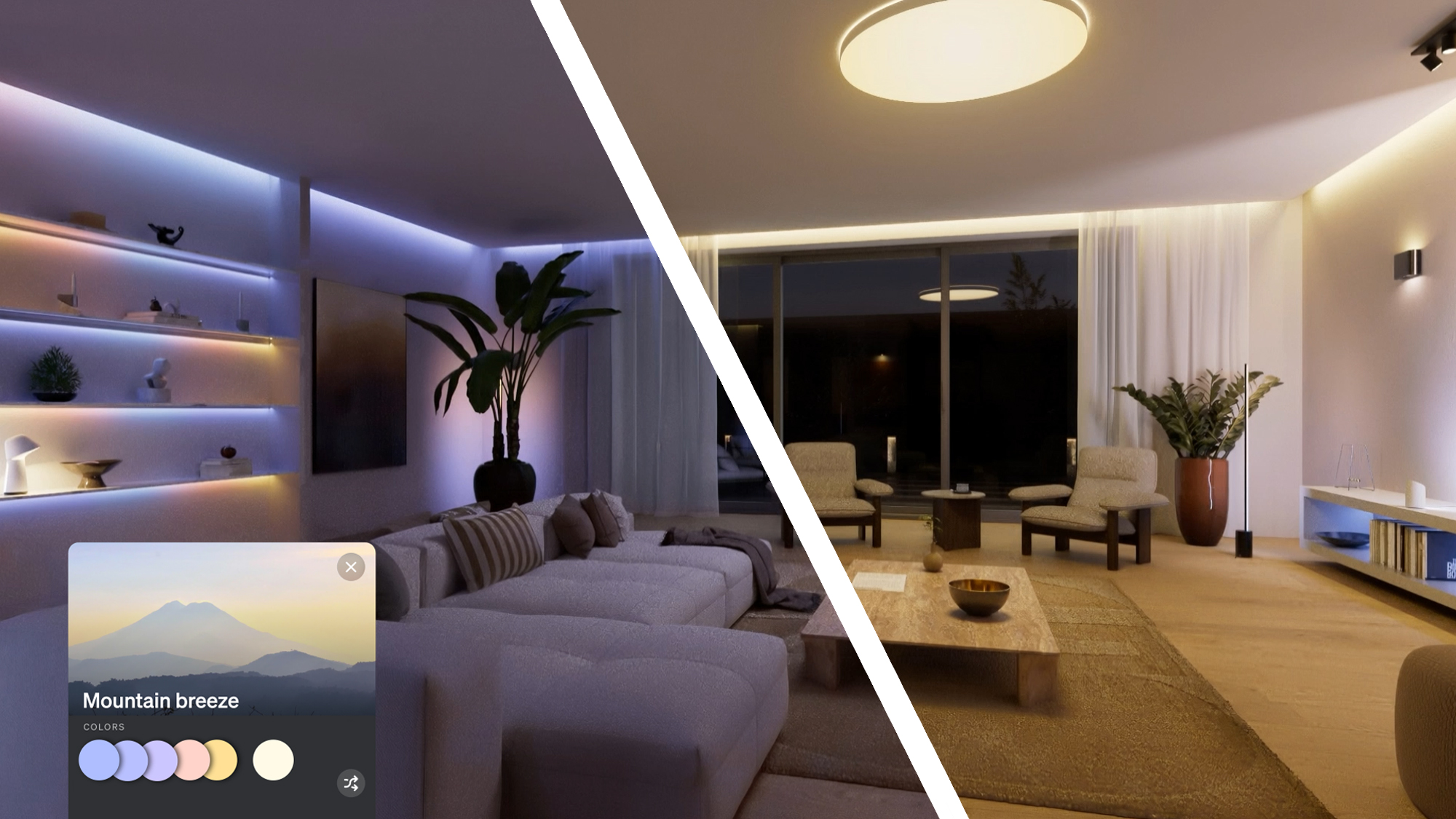 Philips Hue lighting scene with and without Hue SpatialAware