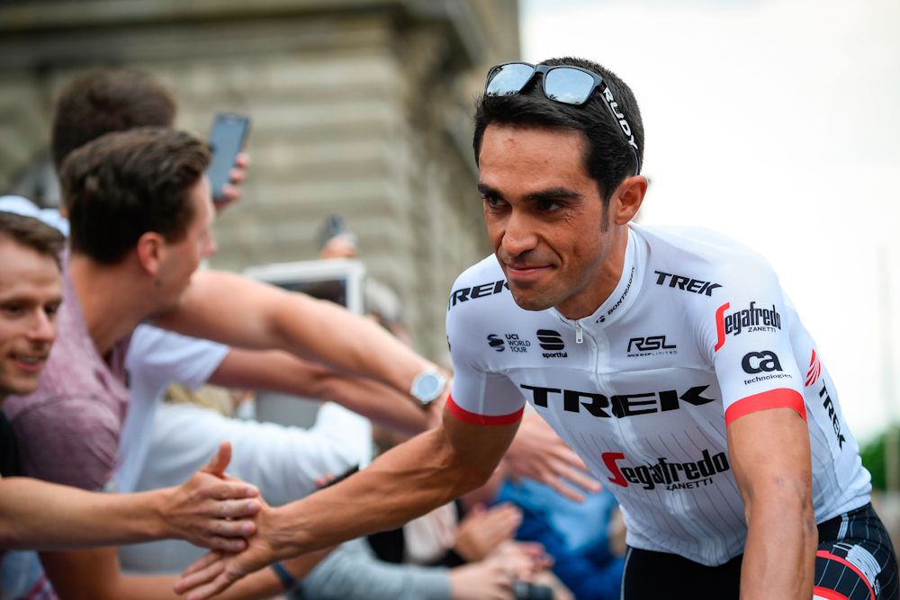 Alberto Contador parades during the team presentation ceremony in Dusseldorf, Germany