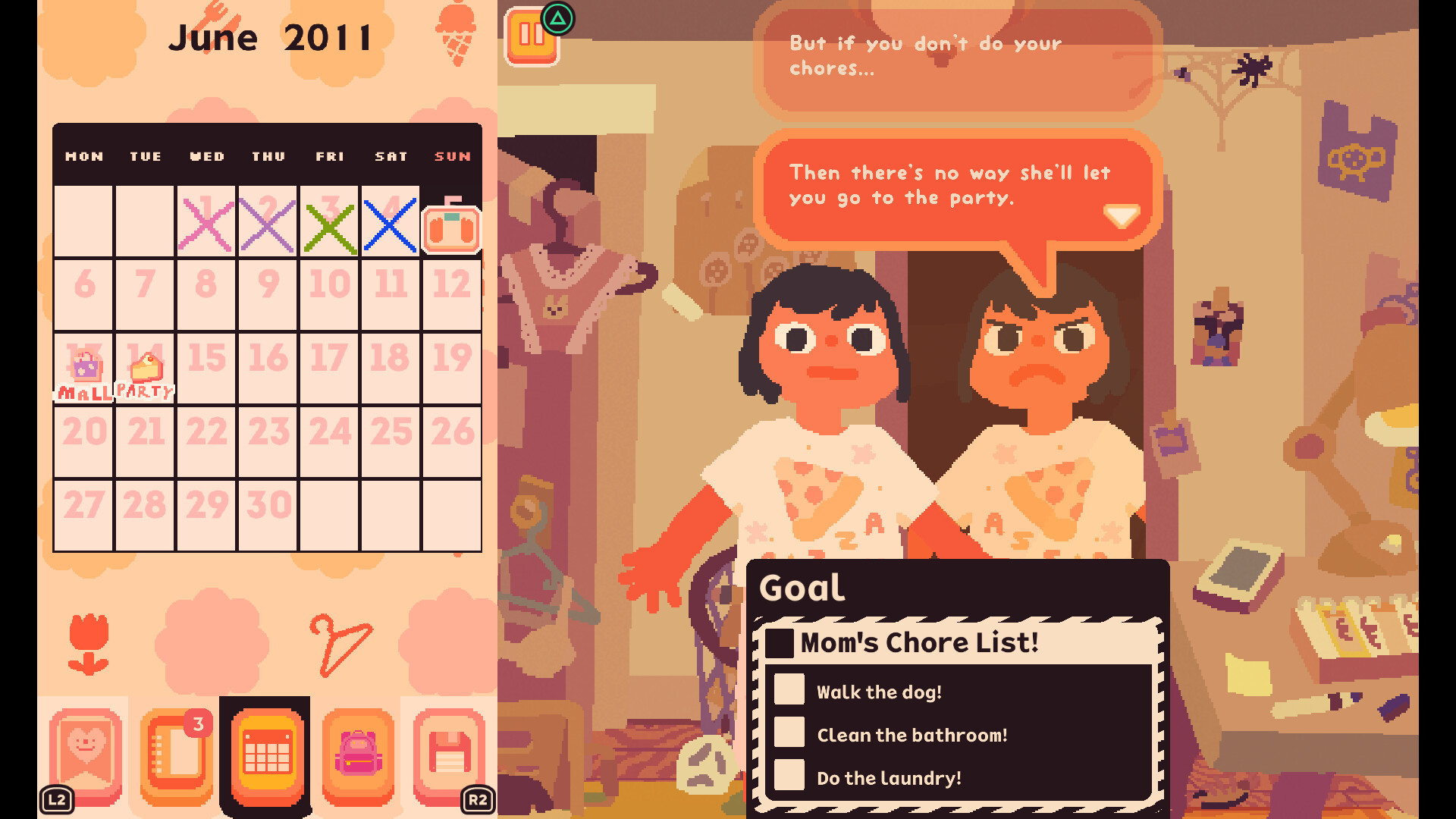 Consume Me; screens from a stylised cartoon video game